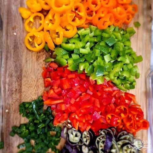Peppers chopped and ready to go
