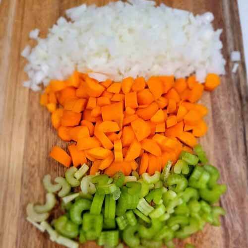 chopped up carrots, onions, and celery